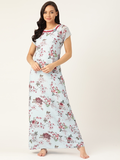 

Sweet Dreams Blue & Red Floral Print Nightdress