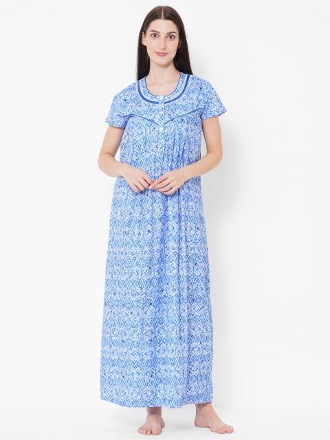 

Sweet Dreams Blue & White Cotton Printed Maxi Nightdress