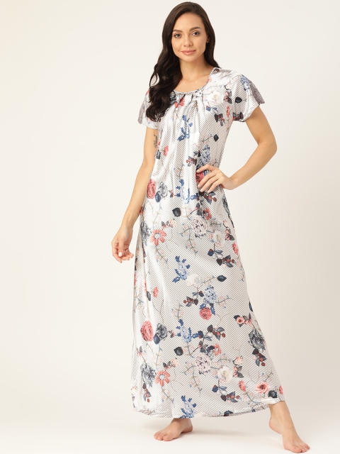 

Sweet Dreams Grey Satin Finish Floral Print Maxi Nightdress