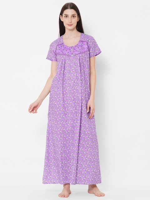 

Sweet Dreams Purple & Grey Cotton Floral Printed Maxi Nightdress