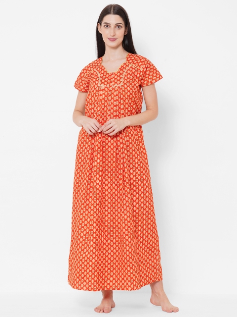 

Sweet Dreams Orange & Off-White Cotton Printed Maxi Nightdress