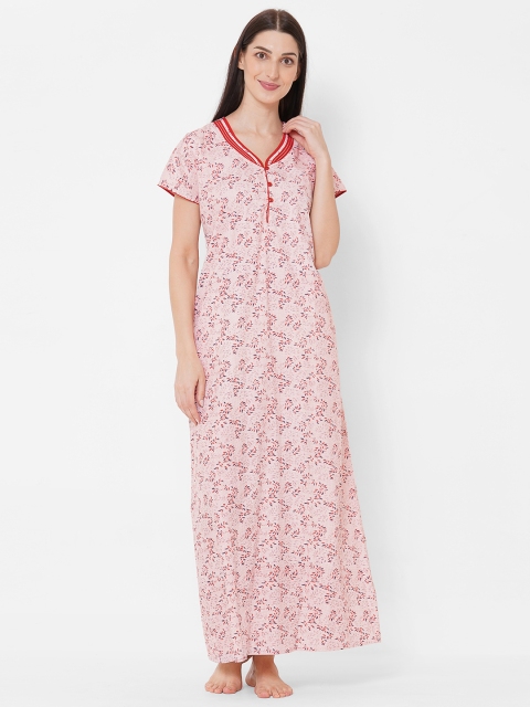

Sweet Dreams Women Peach-Coloured & Red Printed Maxi Nightdress