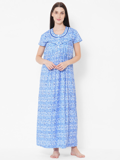 

Sweet Dreams Blue & White Printed Maxi Nightdress