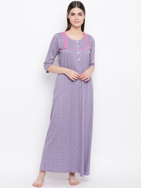 

Sweet Dreams Purple & Pink Printed Cotton Maxi Nightdress