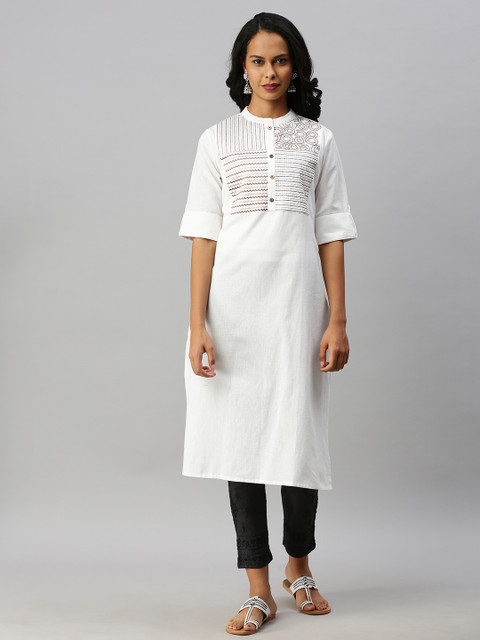 

Soch Women White & Brown Yoke Embroidered Kurta
