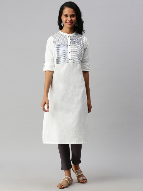 

Soch Women White & Blue Embroidered Thread Work Kurta