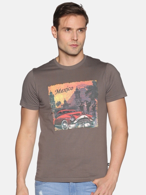 

Dollar Men Brown Printed Round Neck T-shirt