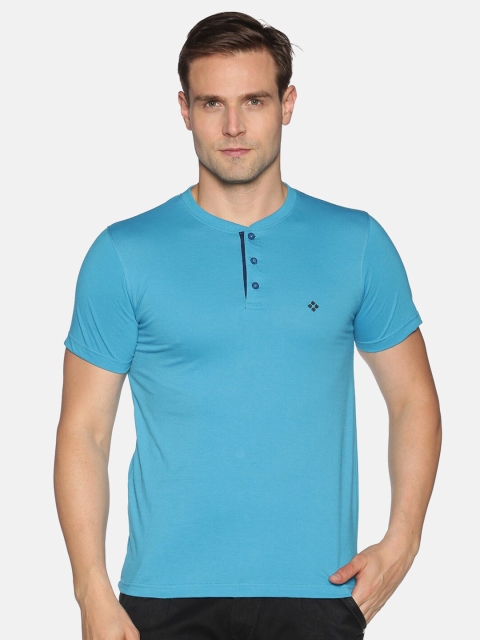

Dollar Men Blue Solid Henley Neck T-shirt