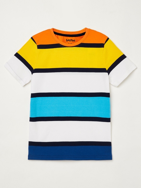 

Bossini Boys Multicolored Striped Round Neck Cotton T-shirt, Multi
