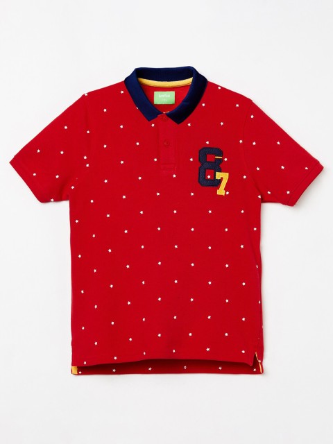 

Bossini Boys Red Printed Polo Collar Cotton T-shirt