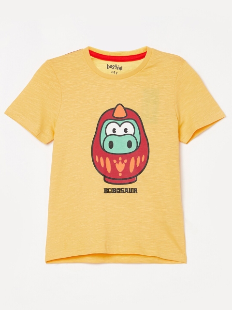 

Bossini Boys Yellow Printed Round Neck Cotton T-shirt