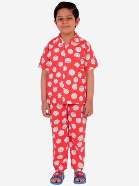

KID1 Boys Red & White Printed Night suit