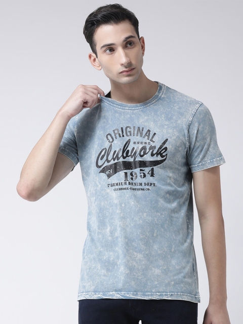 

Club York Men Blue Printed Round Neck T-shirt
