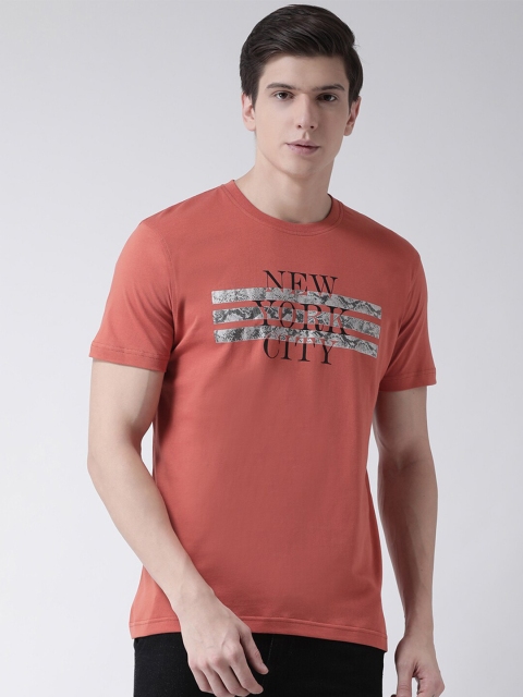 

Club York Men Rust Printed Round Neck T-shirt
