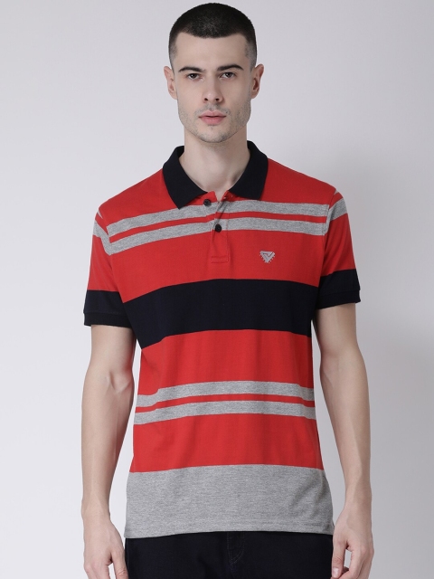 

Club York Men Red Striped Polo Collar T-shirt
