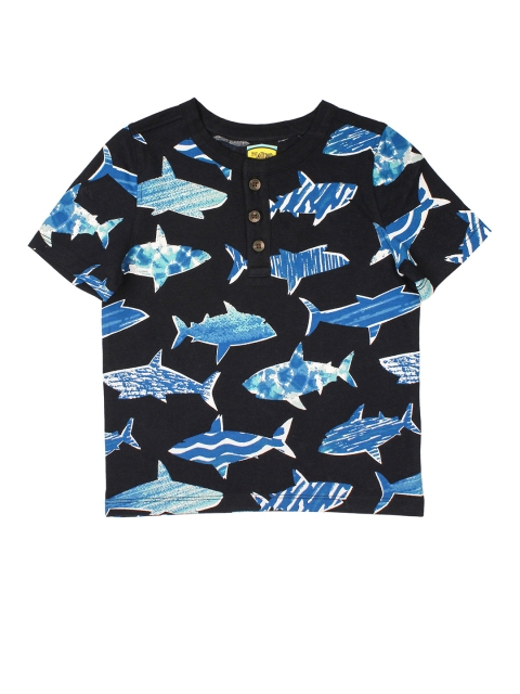 

Lil Lollipop Boys Blue Pure Cotton Printed Henley Neck Pure Cotton T-shirt