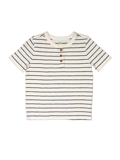 

Lil Lollipop Boys White & Black Pure Cotton Striped Henley Neck T-shirt