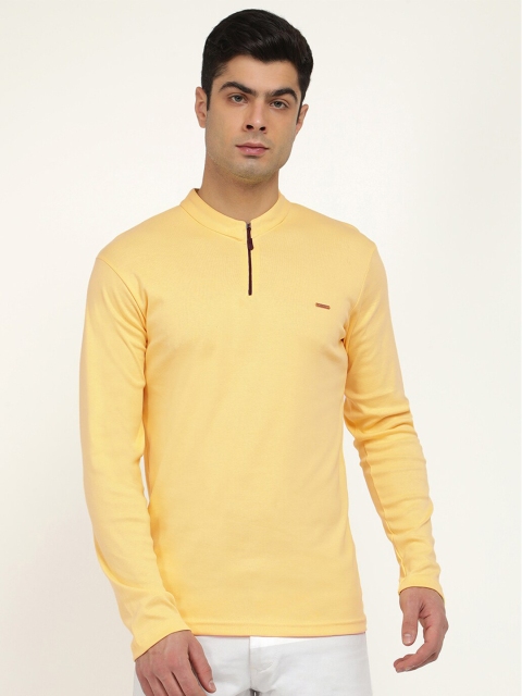 

V2 Value & Variety Men Yellow Pure Cotton Solid High Neck T-shirt