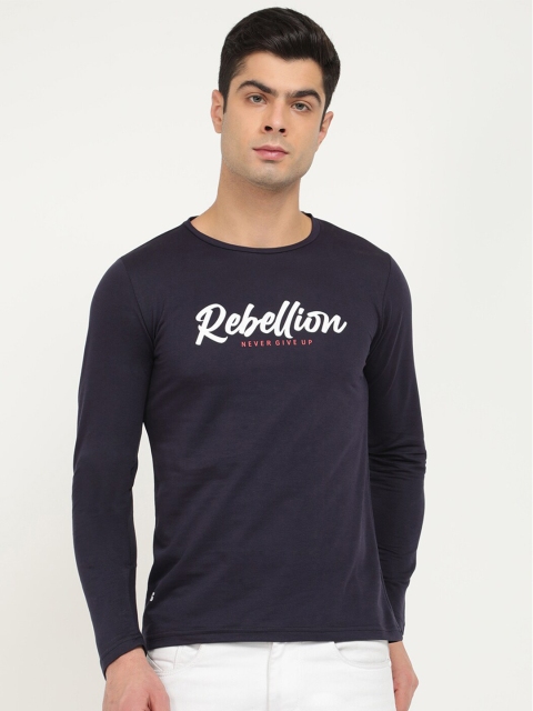 

V2 Value & Variety Men Navy Blue & White Pure Cotton Printed Round Neck T-shirt