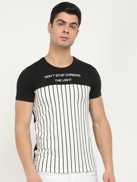 

V2 Value & Variety Men Black & White Pure Cotton Striped Round Neck T-shirt