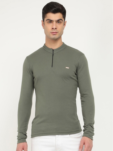 

V2 Value & Variety Men Olive Green Solid Mock Collar T-shirt