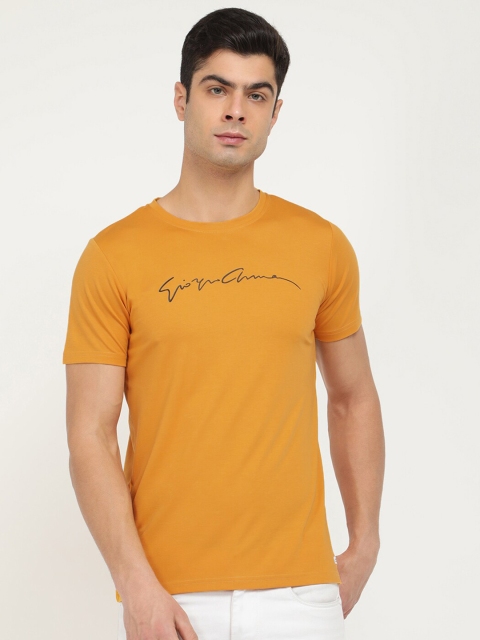 

V2 Value & Variety Men Mustard Yellow Solid Round Neck T-shirt