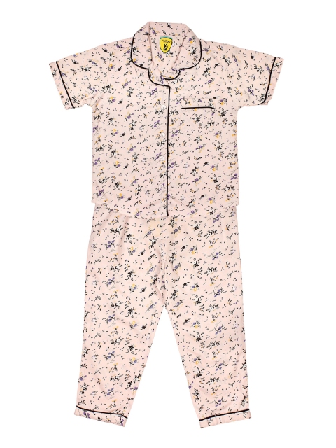 

Lil Lollipop Girls Pink & Black Printed Cotton Night Suit