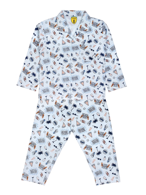 

Lil Lollipop Boys Blue Printed Cotton Night suit