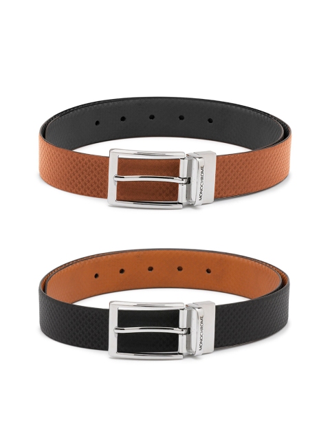 

MONOCHROME Men Black & Brown Textured Leather Reversible Belt