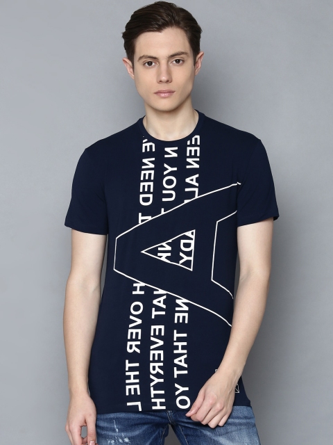 

Antony Morato Men Navy Blue & White Cotton Printed Round Neck T-shirt