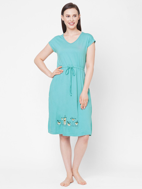 

Mystere Paris Sea Green Solid Nightdress