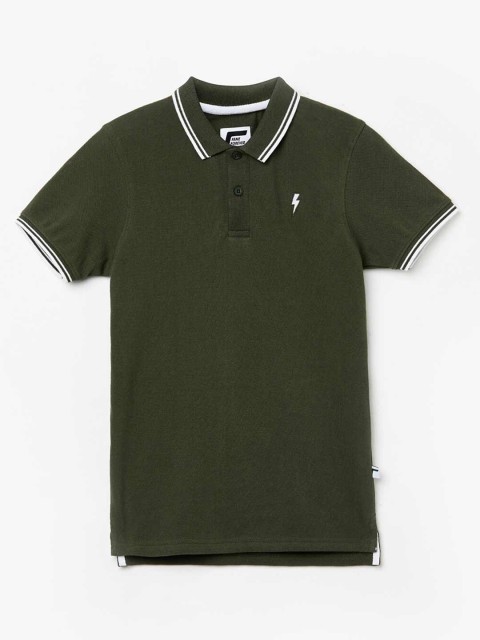 

Fame Forever by Lifestyle Boys Olive Green Solid Cotton Polo Collar T-shirt