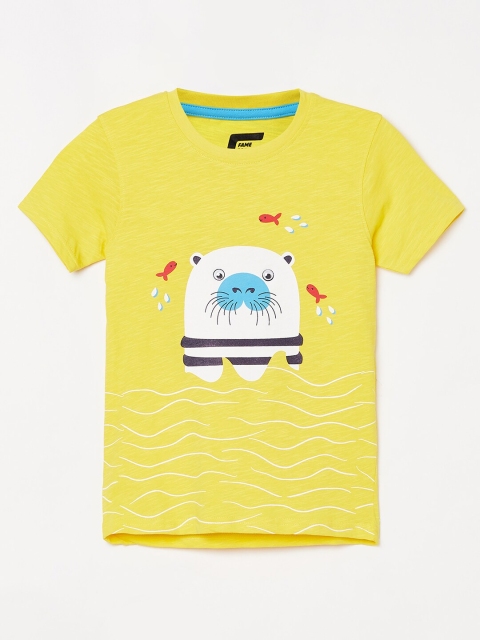 

Fame Forever by Lifestyle Boys Yellow Printed Cotton Round Neck T-shirt