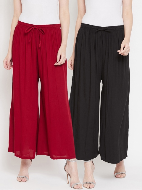 

Castle Women Maroon & Black Combo of 2 Solid Flared Palazzos