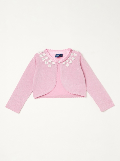 

Juniors by Lifestyle Girls Pink Self Design Cotton Button Shrug