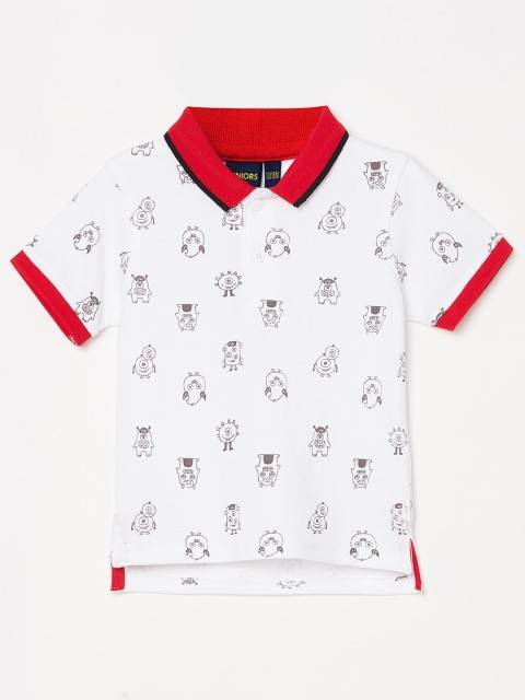 

Juniors by Lifestyle Boys Off-White Printed Polo Collar T-shirt