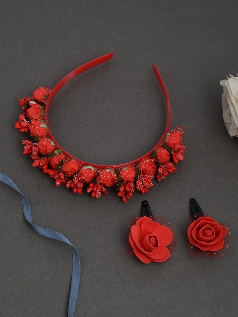 

Silvermerc Designs Red Embellished Hairband With Hair Pin