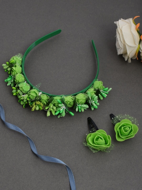 

Silvermerc Designs Green & Black Embellished Tiara Hairband With Tic Tac Hairpin