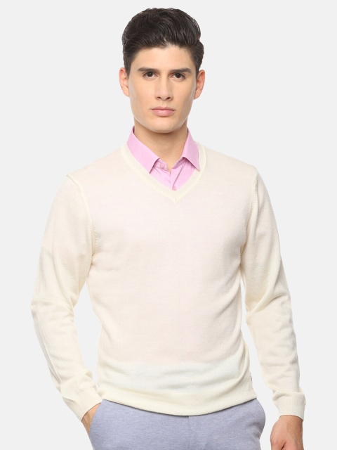 

Van Heusen Men Cream-Coloured Solid Woollen Pullover Sweater