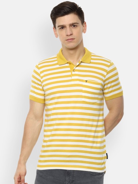 

Van Heusen Sport Men Yellow & White Striped Polo Collar T-shirt