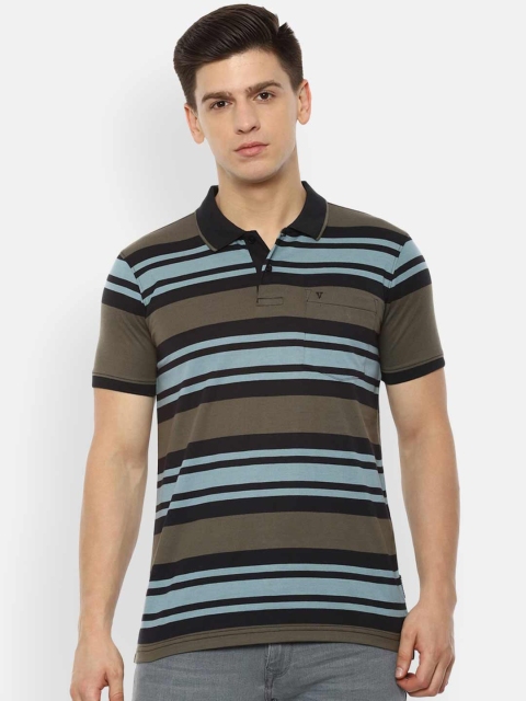 

Van Heusen Sport Men Olive Green & Blue Striped Polo Collar T-shirt