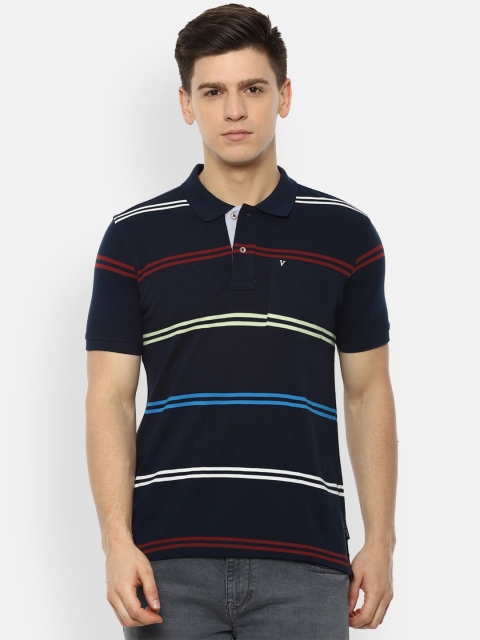 

Van Heusen Sport Men Navy Blue & Red Striped Polo Collar T-shirt