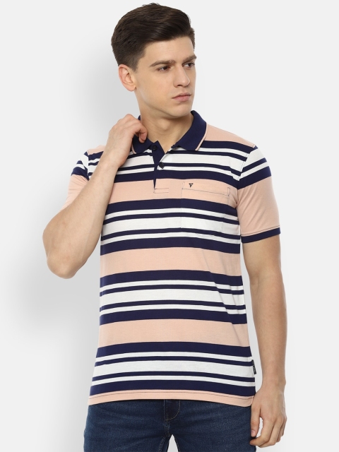 

Van Heusen Sport Men Peach-Coloured & Navy Blue Striped Polo Collar T-shirt