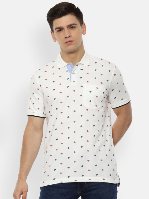 

Van Heusen Sport Men White & Navy Blue Printed Polo Collar T-shirt