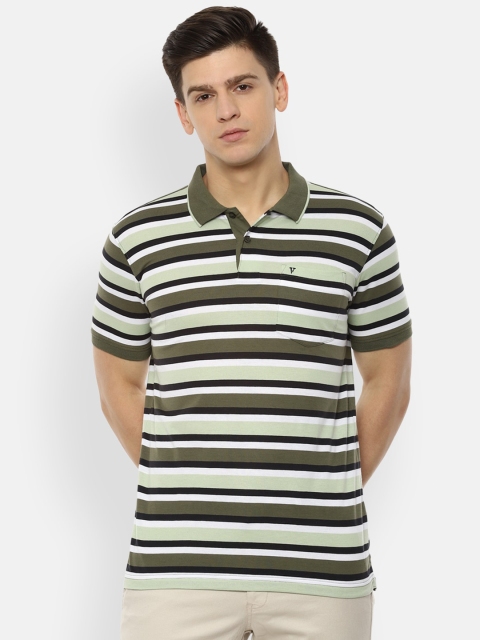 

Van Heusen Sport Men Green & White Striped Polo Collar T-shirt