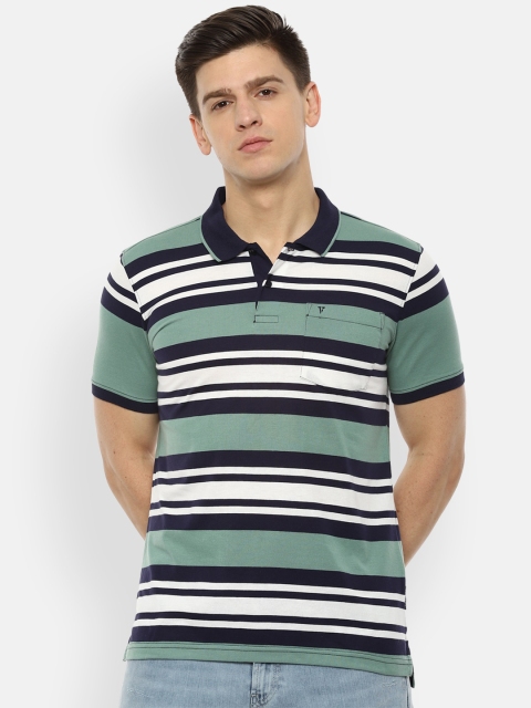 

Van Heusen Sport Men Green & White Striped Polo Collar T-shirt