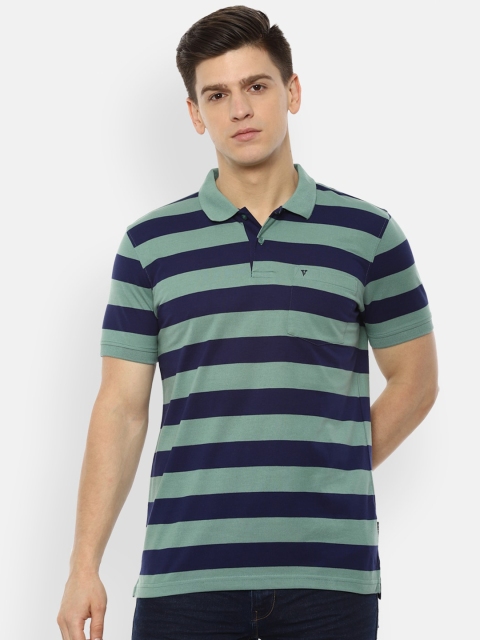 

Van Heusen Sport Men Green & Navy Blue Striped Polo Collar T-shirt