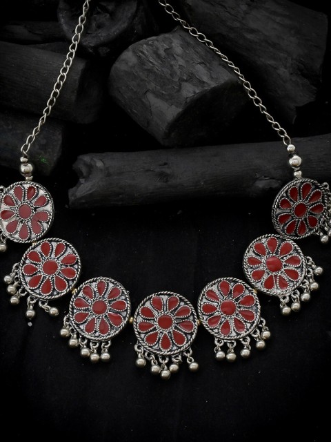 

Silvermerc Designs Silver-Plating & Red Brass Silver-Plated Oxidised Necklace