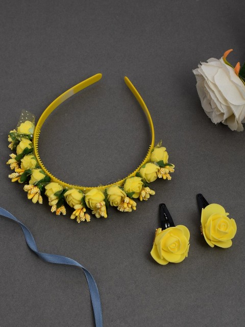

Silvermerc Designs Girls Yellow & Green Set of 3 Embellished Hair Accessory Set