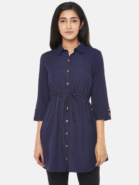 

People Women Navy Blue Solid Tunic